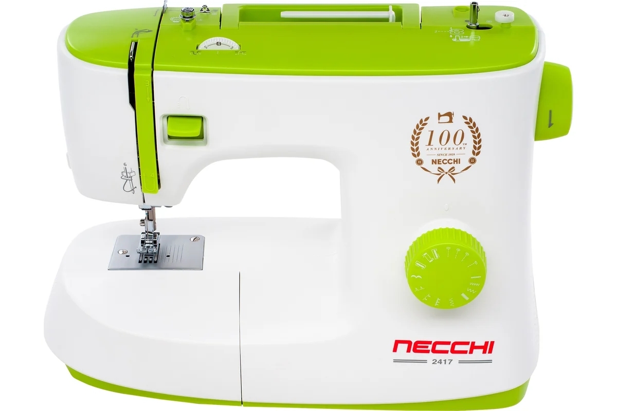 Швейная машина Necchi 2417 белый/салатовый, электромеханическая, вертикальный качающийся, 17 операций, петля полуавтомат