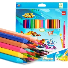 Карандаши цветные Deli EC126-24 Super Wings, шестигранный профиль, пластик коробка с европодвесом (24шт)