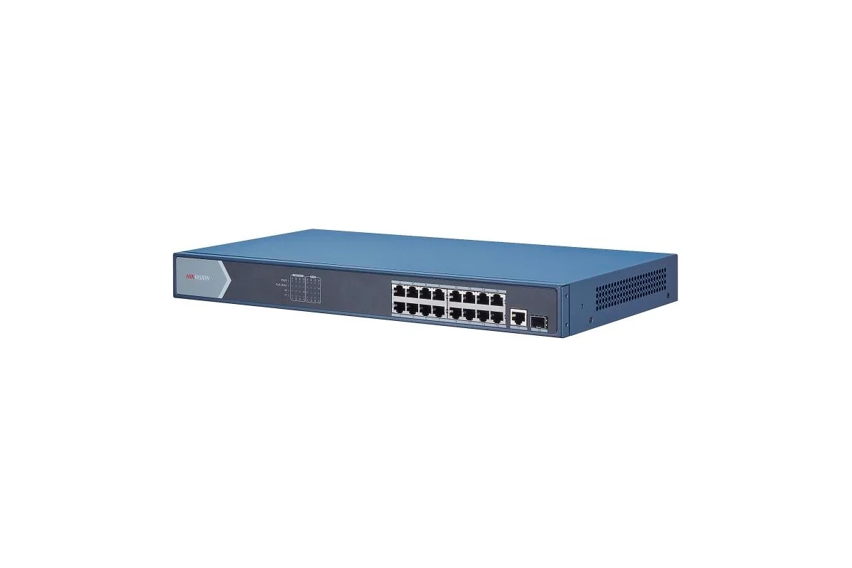 Коммутатор Hikvision DS-3E0518P-E, 16×1 Гбит/с PoE+ + 1×1 Гбит/с RJ45 + 1×1 Гбит/с SFP, неуправляемый
