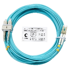 Патч-корд оптический Cabeus Tight Buffer, Duplex LC/SC, OM3 50/125, LSZH, 10м, Ø 3мм, серый хвостовик, бирюзовый