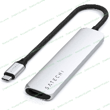 USB-концентратор Satechi 6-in-1 USB-C Slim Multiport Adapter (Type-C, HDMI, 2x Type-A, SD, microSD), до 75 Вт, Серебристый Док-станция ST-P6SS