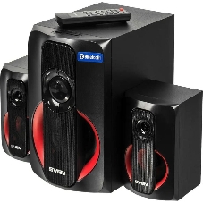 Колонки SVEN AC MS -304, черный Акустическая система, беспроводная передача сигнала по Bluetooth, суммарная мощность (RMS), Вт - 40, выходная мощность (RMS), Вт - сабвуфер: 20, сателлиты: 20 (2 х10), частотный диапазон, Гц - сабвуфер: 40 – 150, сателлиты: 150 – 20 000, размеры динамиков, мм - сабвуфер: O 128, воспроизведение с USB flash и SD card памяти, встроенное FM-радио, LED-дисплей, пульт ДУ, материал корпуса сабвуфера и сателлитов – дерево (MDF).