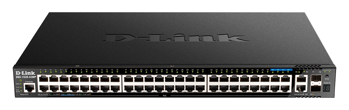 Коммутатор D-Link DGS-1520-52MP/A2A, 48×1 Гбит/с + 4×2.5 Гбит/с + 2×10 Гбит/с Base-T + 2×10 Гбит/с SFP+, управляемый