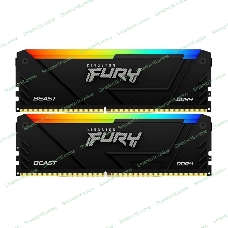 Оперативная память Kingston Fury Beast, DDR4, 32GB (2x16GB), 3200MHz, CL16, DIMM, с радиатором, RGB, черный