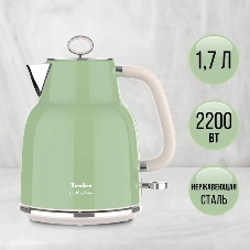 Чайник электрический Tesler KT-1760 зеленый, 1.7 л, 2200 Вт, скрытый нагревательный элемент