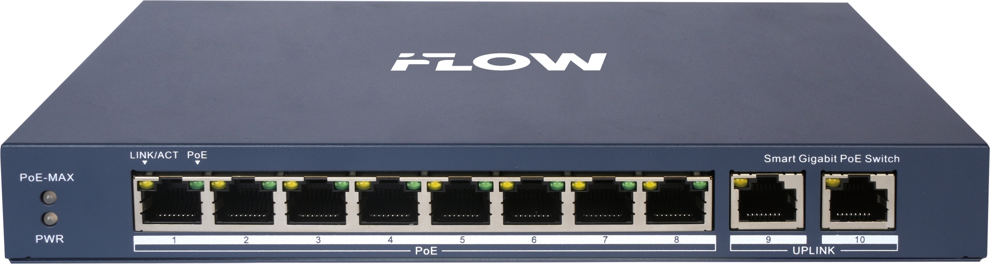Коммутатор iFLOW F-SW-EM610POE-VM, 8×1 Гбит/с PoE + 2×1 Гбит/с Комбо (RJ45/SFP), настраиваемый