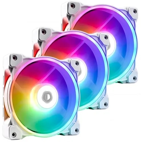 Вентилятор ID-COOLING ZF-12025-ARGB TRIO SNOW (3 in 1) 120x120x25мм (20шт./кор, PWM, Low Noise, резиновые углы, Addresable RGB, 500-1600об/мин, снежно белый)  BOX
