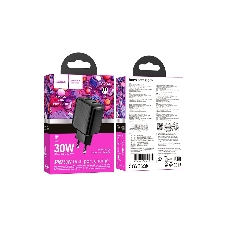 Сетевое зарядное устройство Hoco 30Вт, 3А, QC3.0/PD, 1хUSB, 1хType-C, CS23A, черный, коробка