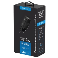 Сетевое зарядное устройство Maxvi A402PD LED 33W, 1xUSB-A, 1xUSB-C, черный