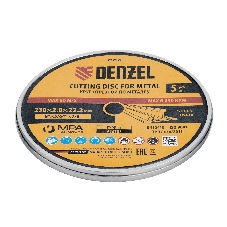Круг отрезной по металлу Denzel 230 х 2,0 х 22,2 мм, A36TBF, в метал. банке, 5 шт.