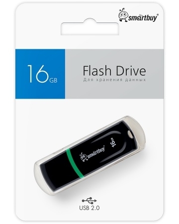 Флешка USB Smartbuy Paean Black (SB16GBPN-K), 16Gb, USB 2.0, R/W 15/5, черный/зеленый