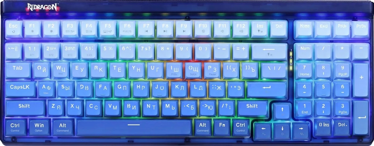 Клавиатура беспроводная Redragon Garen Pro RU RGb, бел/син, градиент,BT+2.4