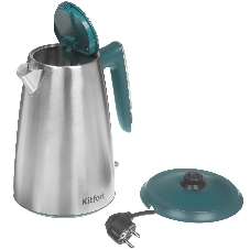 Чайник электрический Kitfort КТ-8725 1.7 л, 2200 Вт, нержавеющая сталь/бирюзовый корпус: нерж.сталь/пластик