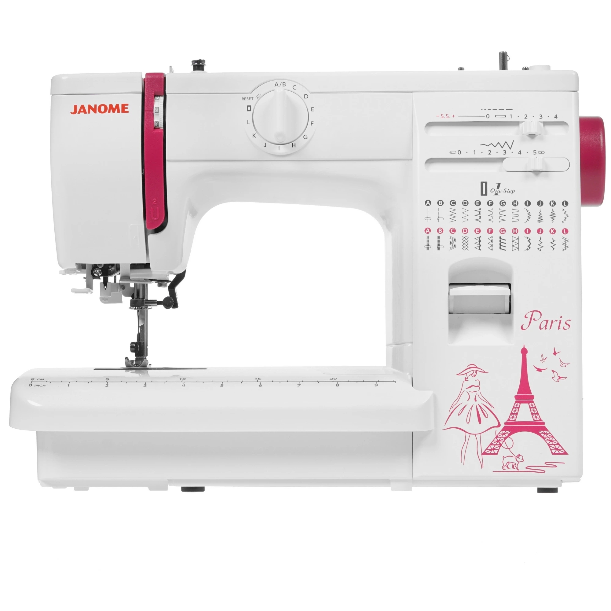 Швейная машина Janome Q-23P белый/рисунок, электромеханическая, вертикальный качающийся, 24 операции, автоматическая петля