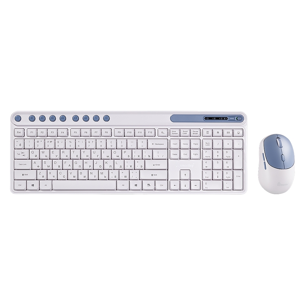 Комплект клавиатура+мышь Smartbuy 107AG беспроводной, USB, 1200 DPI, бело-голубой