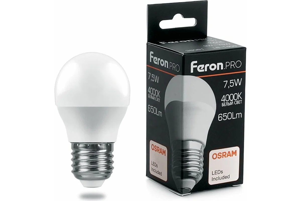 Лампа светодиодная Feron PRO LB-1407 7.5Вт Е27 белый матовый шар