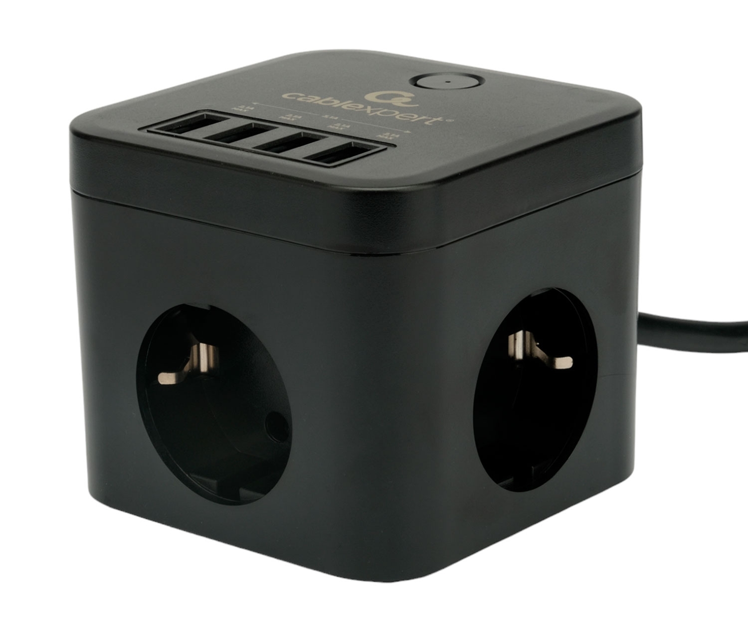 Сетевой фильтр Cablexpert Cube CUBE-3-U4-B-1.5, 3 р, 10А, 4хUSB, 1.5 м, ур.защиты 4+, черный, коробка
