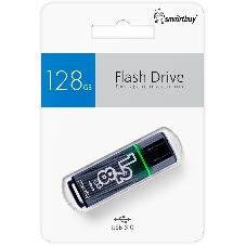 Флешка USB SmartBuy Glossy Dark Grey (SB128GbGS-DG), 128Gb, USB 3.0/3.1, R/W 75/25, черный/зеленый