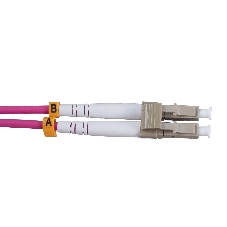 Патч-корд оптический Cabeus Tight Buffer, Duplex SC/LC (UPC/UPC), OM4 50/125, LSZH, 1м, Ø 3мм, серый хвостовик, маджента