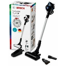 Пылесос вертикальный Bosch Unlimited BCS611P4A POWER FOR ALL 18V синий/черный, питание от аккумулятора, 18 Вт, уборка сухая, пылесборник 0.3 л