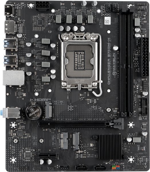 Материнская плата MaxSun MS-Challenger B760M-H, LGA1700, Intel B760, 2xDDR4, 2xSATA, 2xM.2 PCIe 4.0, 1xPCIe 4.0 x16, 1xPCIe 3.0 x1, 1xHDMI, 1xDisplayPort, 1x 1Gb LAN, 4xUSB 3.2 Gen1, 2xUSB 2.0, 3x3.5 мм, 5.1, microATX