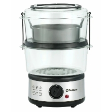 Пароварка Sakura SA-7216-2 серебристый/черный, 5 л, ярусы - 2, 500 Вт, механическое