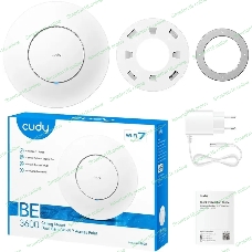 Точка доступа Wi-Fi CUDY BE3600 Wi-Fi 7 2 5G Access Point BE3600 Dual Band Ceiling Mount Wi-Fi 7 Access Point, Chipset Broadcom, 802.11be/ax/ac/a/b/g/n, 2880Mbps at 5GHz +688Mbps at 2.4GHz, 1 x 2.5G RJ45 Port, MU-MIMO, Support 12V DC or 802.3at PoE or Passive PoE, Internal Antennas, 12V DC adapter included, Cudy