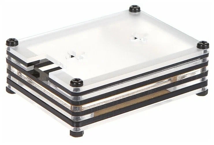 Корпус Qumo, 9-слойный акриловый + вентилятор, Raspberry Pi 4, черный transparent(RS041)