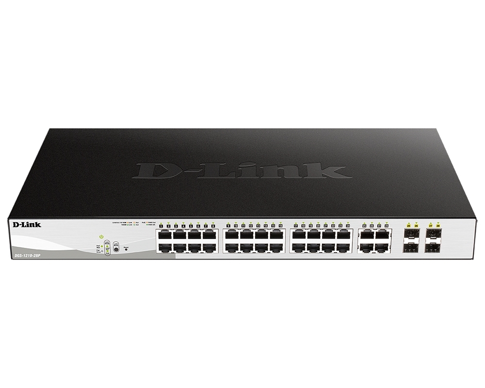 Коммутатор D-Link DGS-1210-28P/FL2A, 24×1 Гбит/с + 4×1 Гбит/с Combo, настраиваемый