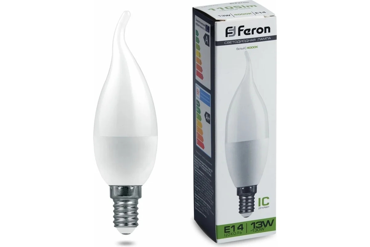 Лампа светодиодная Feron LB-970 (38113) 13 вт Е14 белый матовая свеча на ветру