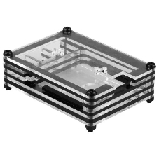 Корпус Qumo, 9-слойный акриловый + вентилятор, Raspberry Pi 4, черный transparent(RS041)