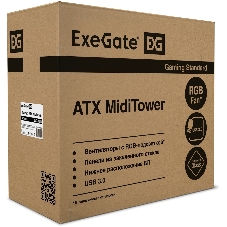 Компьютерный корпус Miditower ExeGate EVO-8243-EVO800 (ATX, БП EVO800RGb с вент. 12 см, 2хUSB+1хUSB 3.0, черный, 3 вент. с RGb подсветкой, боковая панель - закаленное стекло)
