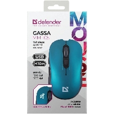 Мышь беспроводная Defender Gassa MM-105 бирюзовый, 1600 dpi, радиоканал, USB, кнопки - 6