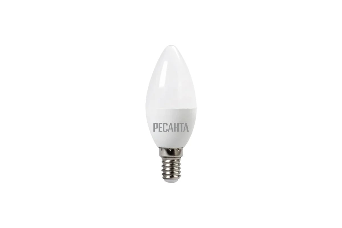 Лампа светодиодная Ресанта LL-R-C37-6W-230-3K-E14 свеча, 6 Вт, теплый, Е14