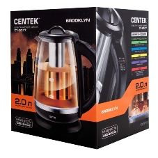 Электрочайник Centek CT-0017 черный, 2 л, 2200 Вт, скрытый нагревательный элемент, поддержание температуры