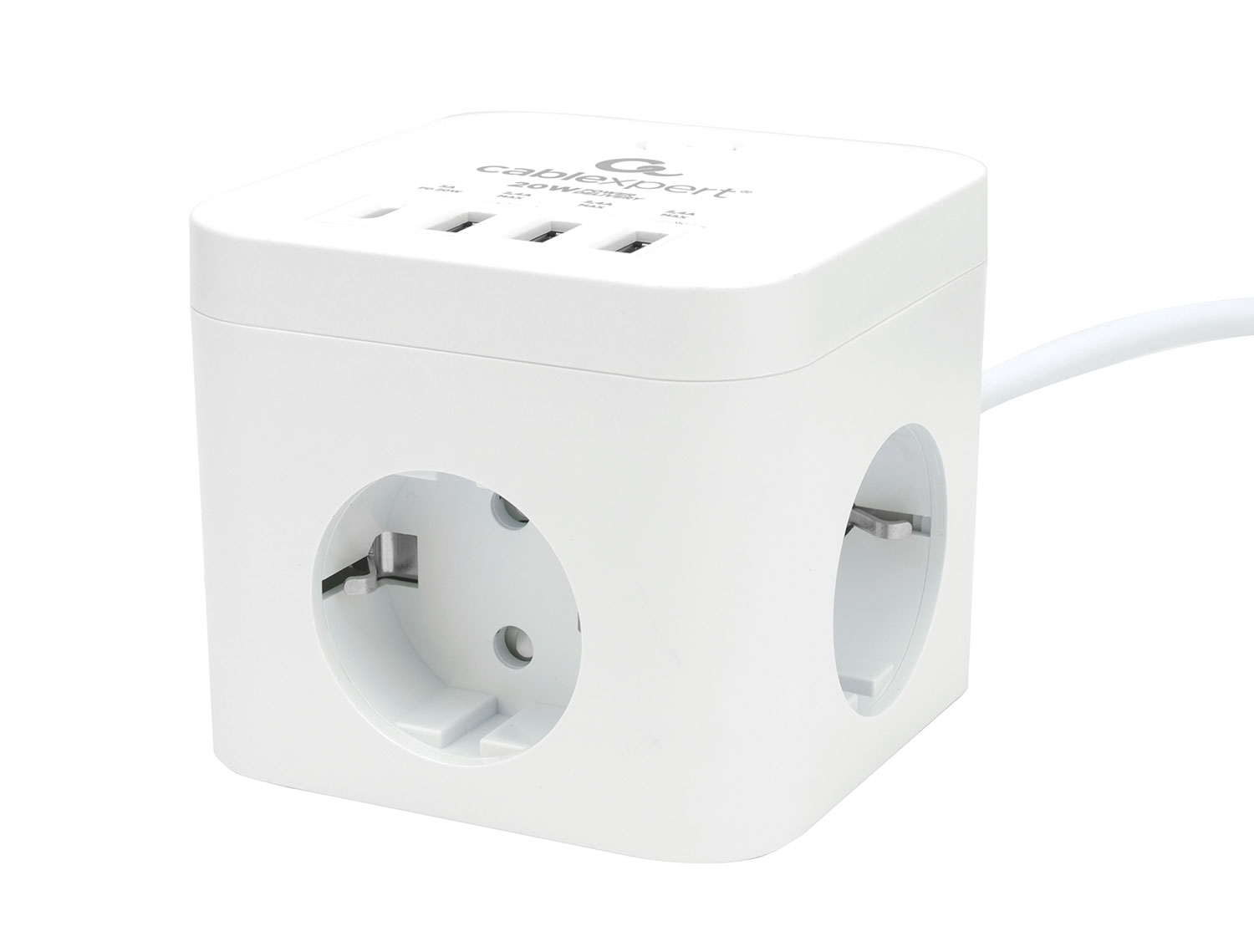 Сетевой фильтр Cablexpert Cube CUBE-3-CU3-W-1.5, 3 р, 10А, 1xType-C PD, 3xUSB, 1.5 м, ур.защиты 4+, белый, коробка