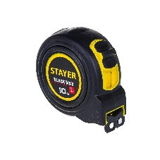 Рулетка STAYER BlackMax 10м/25мм в ударостойком полностью обрезиненном корпусе и двумя фиксаторами