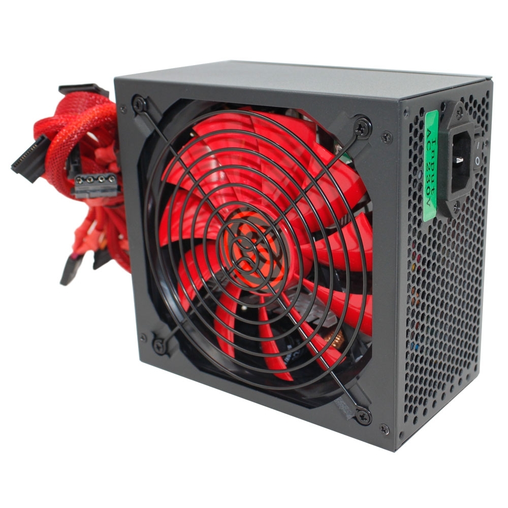 Блок питания Ginzzu PC700 14CM(Red) 80 PLUS black,APFC,24+4p,2 PCI-E(6+2), 7*SATA, 4*IDE,оплетка, кабель питания,цветная коробка