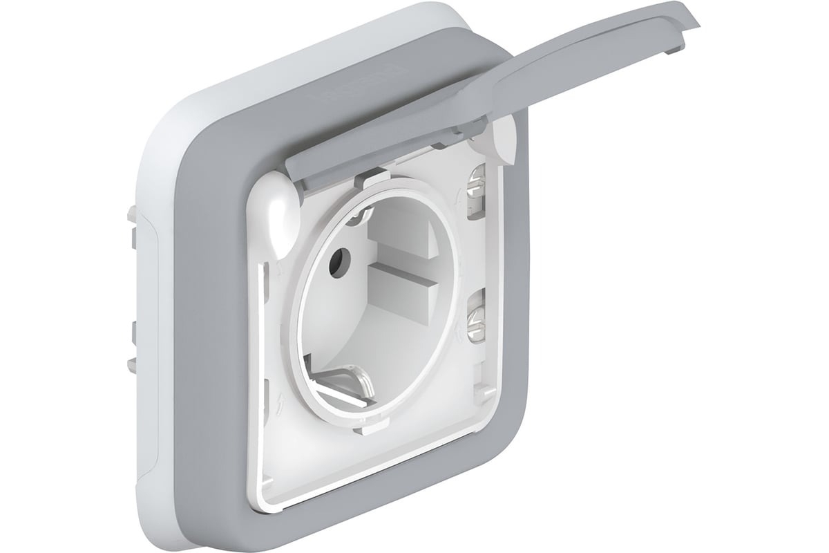 Розетка 1-м СП Plexo с защ. крышкой с заземл. с супр. IP55 сер. Leg 069833
