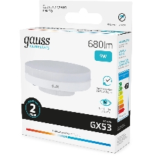 Лампа светодиодная Gauss Elementary 9Вт цок.: GX53 таблетка 220B св. свеч. бел. нейт. Tablet (упак.: 10 шт)