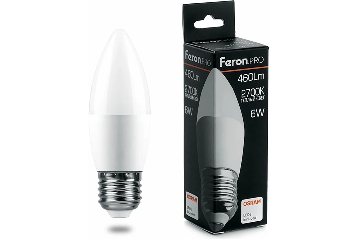 Лампа светодиодная Feron PRO LB-1306 6вт Е27 теплый матовая свеча