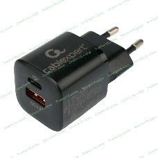 Сетевое зарядное устройство Cablexpert 20Вт, 3А, QC3.0/PD, 1xUSB, 1xType-C, черный, пакет