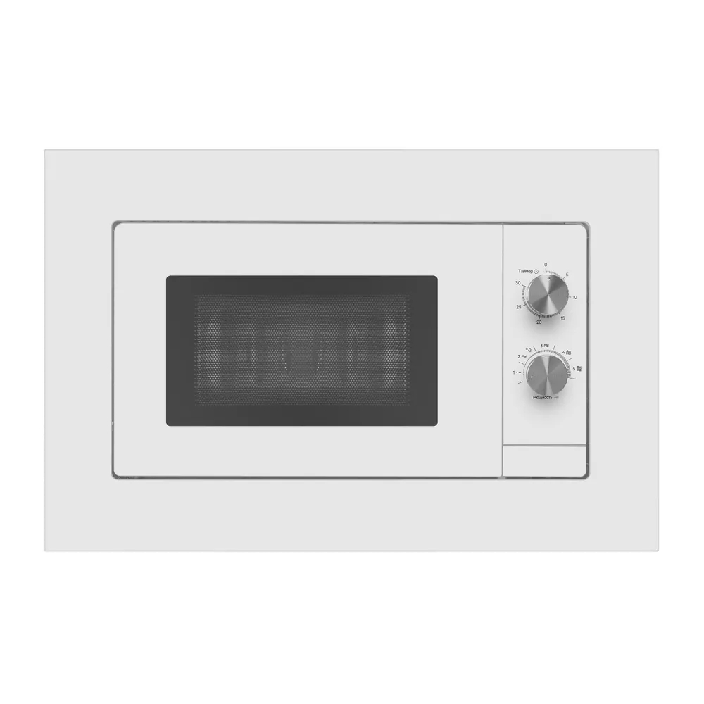 Встраиваемая микроволновая печь Maunfeld JBMO725WH01 белый, 20 л, 700 Вт, переключатели - поворотный механизм