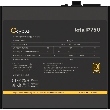 Блок питания 750W Ocypus Iota P750 (ATX, 80 PLUS Gold, APFC, 20+4 pin, 120мм fan, PCI-E 6+2Px3, 8xSATA) (Iota-P750-G1FFBK024X-EU)