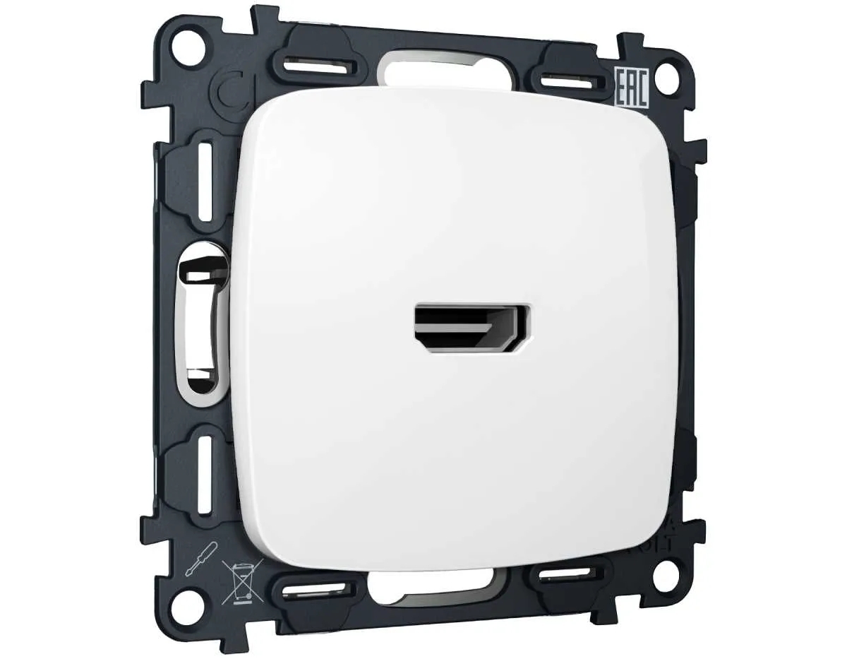 Комплект механизма розетки HDMI 2.0 OMEGA Белый глянец 40V/500mA 2.0GHz 5-18Gbit/s QUANT (OP1140, VM222) MO114010