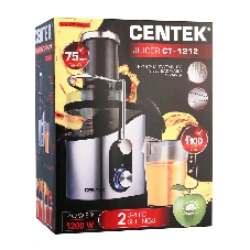 Соковыжималка Centek CT-1212 стальной/чёрный, центробежная, 1200 Вт, 1100 мл, механическое