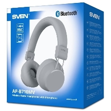Беспроводные/проводные наушники Sven AP-B710MV серый, полноразмерные, Bluetooth + Jack 3.5 мм, складная конструкция, до 22 ч