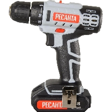 Дрель-шуруповерт Ресанта ДА-50Л2-18А, 18 В, 2 Ач, 50 Нм, щеточный