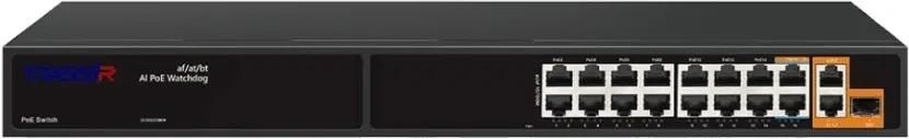 Коммутатор Trassir TR-NS11191S-285-16PoE, 15×100 Мбит/с PoE + 1×1 Гбит/с PoE + 2×1 Гбит/с Uplink + 1×1 Гбит/с SFP, неуправляемый
