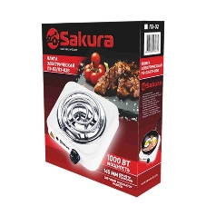 Плита настольная электрическая Sakura ПЭ-02В чёрный, 1 кВт, ТЭН, конфорки - 1, эмаль, поворотные переключатели
